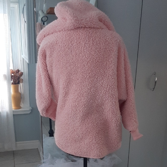 NORDIC BEACH💗BABY PINK Hooded SHERPA Cozy Teddy Jacket ONE SIZE - Picture 5 of 7